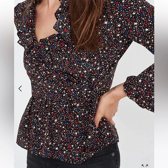Madewell • Silk Ruffle-Hem Wrap Top in Starry Night - Picture 3 of 11
